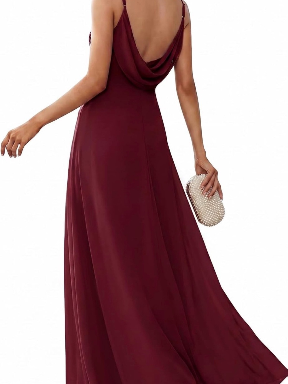 Ever Pretty Burgundy Backless Cowl-Back Maxi Dress